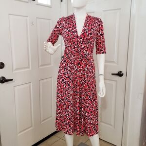 Vince Camuto Red and Black Patterned Midi Dress